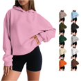 thumbnail image 1 of HCYSFG Women Solid Color Hoodies Cropped Length Drop Shoulder Drawstring Long Sleeve Casual Sweatshirt Loose Fall Winter Top, 1 of 7