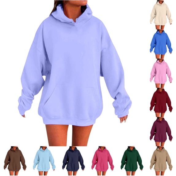 HCYSFG Women Solid Color Oversized Hoodies Long Sleeve Sweatshirt Drawstring Fall Winter Pocket Casual Loose Fit Top