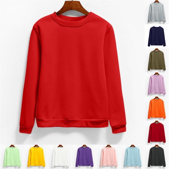 HCYSFG Women Solid Color Sweatshirt Crewneck Long Sleeve Casual Pullover Fall Winter Fashion Loose Fit Daily Basic Top
