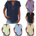 thumbnail image 1 of HCYSFG Women Solid Color Tee Casual Regular Fit Short Sleeve Top Classic Notch Neck Button Loose Summer Beach Holiday Casual Wear T-Shirt, 1 of 4