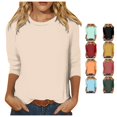 thumbnail image 1 of HCYSFG Women's 3/4 Sleeve Top with Plain Design Crewneck Casual T Shirt Solid Color Loose Fit Pullover Layering Base Chic Tee, 1 of 5