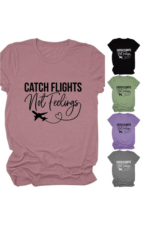 Women's Airplane Flights Graphic Top Ladies Casual Crewneck T Shirt Summer Short Sleeve Plain Loose Fit Soft Comfy Everyday Wear Tee