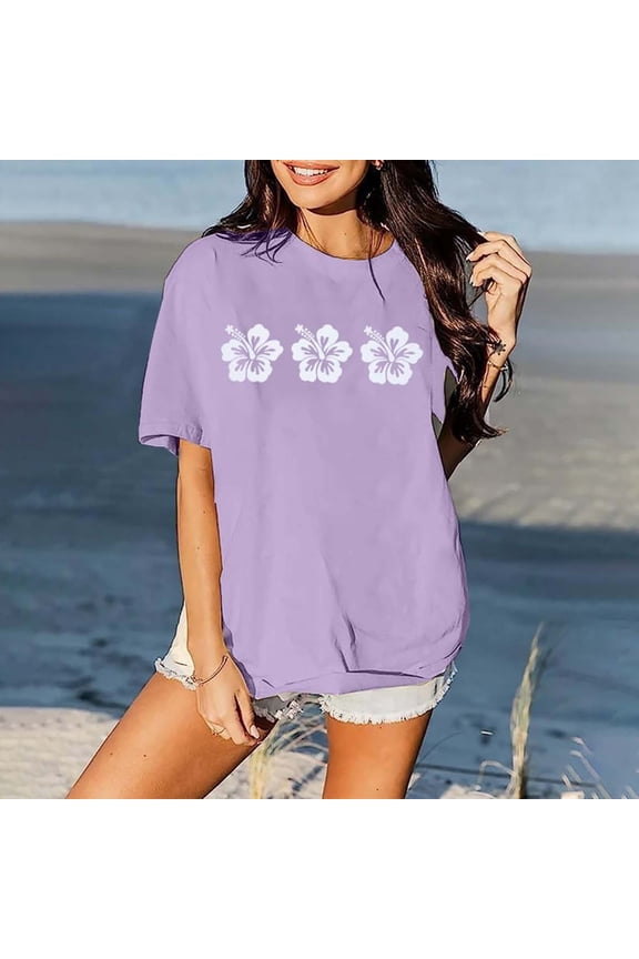 Women's Hawaiian Floral Shirt Summer Beach Vacation Oversized T Shirt Casual Short Sleeve Party Blouse Tops for Women
