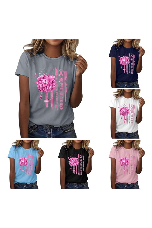 Women's Hope For A Cure Butterfly Top Short Sleeve Crewneck Awareness Tee American Flag Summer Casual Shirt
