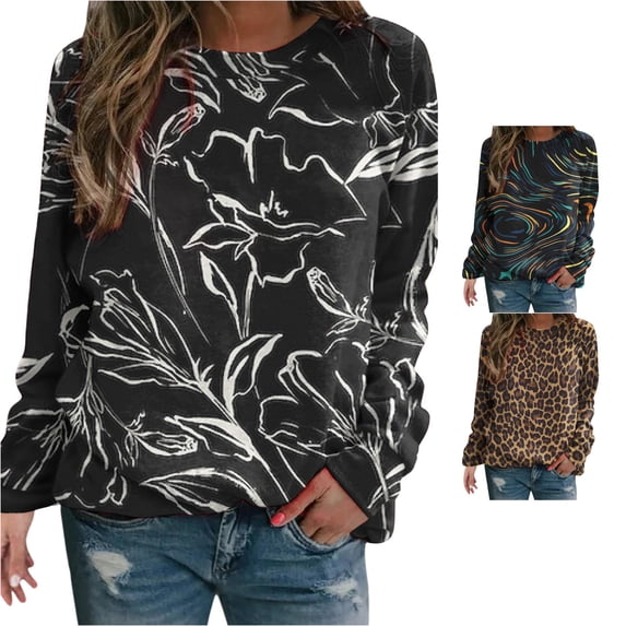 HCYSFG Women's Leopard Sweatshirt Animal Print Crewneck Pullover Long Sleeve Loose Fit Soft Comfortable Casual Fall Winter Top