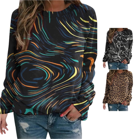 HCYSFG Women's Leopard Sweatshirt Animal Print Crewneck Pullover Long Sleeve Loose Fit Soft Comfortable Casual Fall Winter Top