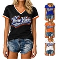 thumbnail image 1 of HCYSFG Women's New York Rhinestone Top Ladies Athletic Active Basketball V Neck T Shirt Summer Short Sleeve Sporty Textured Performance Fan Tee, 1 of 4