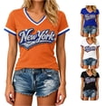 thumbnail image 1 of HCYSFG Women's New York Rhinestone Top Ladies Athletic Active Basketball V Neck T Shirt Summer Short Sleeve Sporty Textured Performance Fan Tee, 1 of 4
