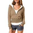 thumbnail image 1 of HCYSFG Women's Polka Dot Cropped Zip Up Hoodie Casual Jacket Comfy Gentle Skin Feel Drop Shoulder Loose Fit Drawstring Hooded Sweatshirt for Office Daily Wear, 1 of 5
