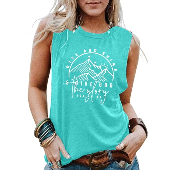HCYSFG Women's Rise And Shine Graphic Tank Top Crewneck Sleeveless Casual Religious Fashion T Shirts Summer Daily Wear Trendy Activewear Sporty Tee