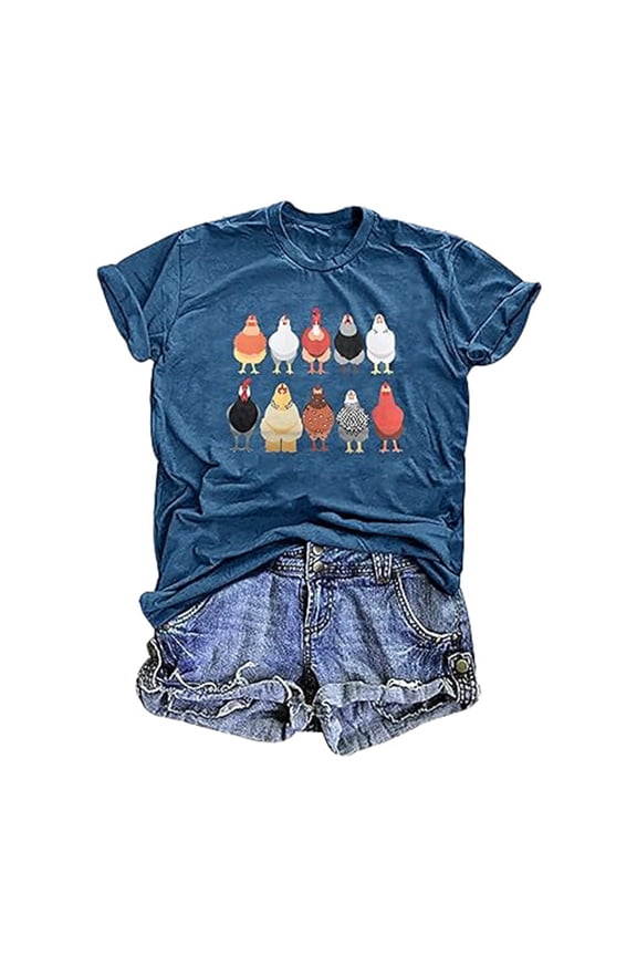 Women's Summer T Shirt Crew Neck Short Sleeve Rooster Print Breathable Loose Fit Top Everyday Casual Tee