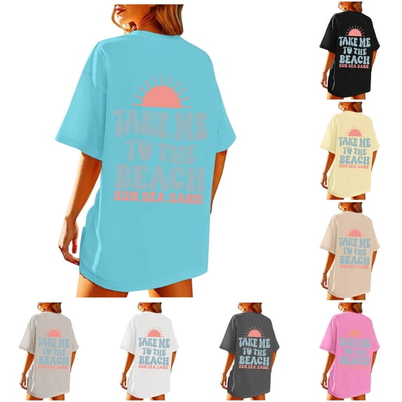 HCYSFG Women's Take Me To The Beach Top Crewneck Short Sleeve Graphic Fashion T Shirts Summer Vacation Sun Sea Sand Activewear Sporty Tee