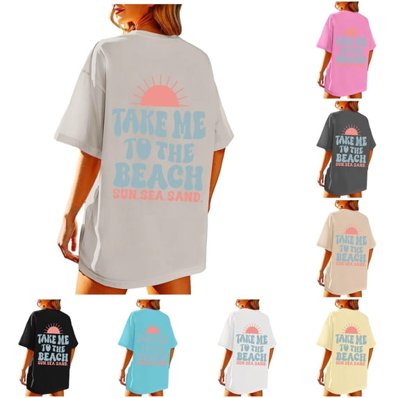 HCYSFG Women's Take Me To The Beach Top Crewneck Short Sleeve Graphic Fashion T Shirts Summer Vacation Sun Sea Sand Activewear Sporty Tee