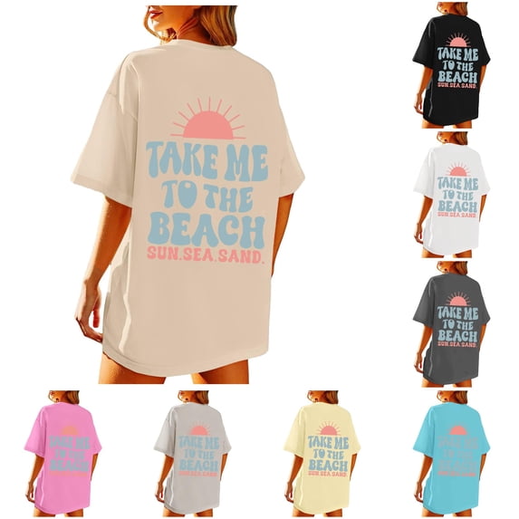 HCYSFG Women's Take Me To The Beach Top Crewneck Short Sleeve Graphic Fashion T Shirts Summer Vacation Sun Sea Sand Activewear Sporty Tee