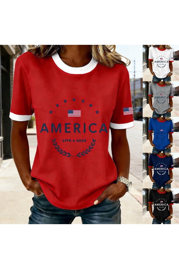 Women's USA 250th Anniversary Commemorative Tee 250 Years American Pride Graphic T-Shirt 4th of July Anniversary Celebration Casual Comfort Fit