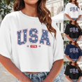 thumbnail image 1 of HCYSFG Womens 4th of July Crew Neck Shirt oversized Short Sleeve 250th Anniversary USA Letter Print Top Independence Day Tee, 1 of 5