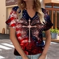 thumbnail image 1 of HCYSFG Womens 4th of July V Neck Top oversized Short Sleeve 250th Anniversary Religious Cross Graphic Shirt Independence Day Tee, 1 of 4
