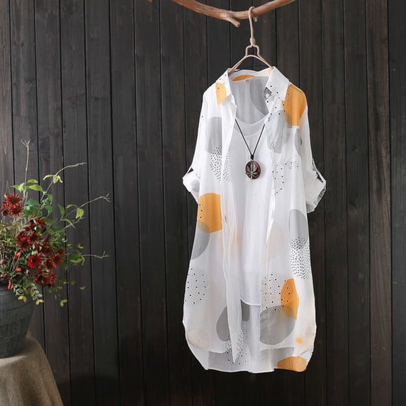 HCYSFG Womens Abstract Print Shirt Collared Short Sleeve Button Down Loose Fit Lightweight Summer Beach Cover Up Tops
