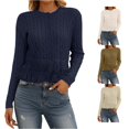 thumbnail image 1 of HCYSFG Womens Cable Knit Crewneck Long Sleeve Fringe Hem Relaxed Fit Textured Pullover Casual Everyday Layering Tops, 1 of 4
