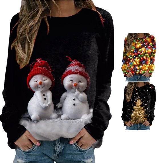 HCYSFG Womens Christmas Sweatshirts Tree Casual Long Sleeve Crewneck Ribbed Relaxed Fit Drop Shoulder Pullovers Holiday Tops