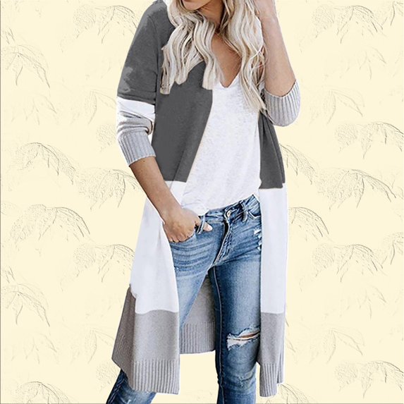 HCYSFG Womens Color Block Cardigan Sweater Open Front 3/4 Sleeve Longline Design Loose Fit Lightweight Everyday Layering Tops