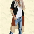 thumbnail image 1 of HCYSFG Womens Color Block Cardigan Sweater Open Front 3/4 Sleeve Longline Design Loose Fit Lightweight Everyday Layering Tops, 1 of 4