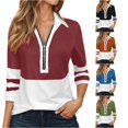 thumbnail image 1 of HCYSFG Womens Color Block Polo Shirts Notch Neck 3/4 Sleeve Quarter Zip Relaxed Fit Casual Golf Shirt Everyday Wear Tops, 1 of 5