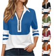 thumbnail image 1 of HCYSFG Womens Color Block Polo Shirts Notch Neck 3/4 Sleeve Quarter Zip Relaxed Fit Casual Golf Shirt Everyday Wear Tops, 1 of 5