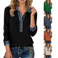 thumbnail image 1 of HCYSFG Womens Color Block Sweater Notch Neck Long Sleeve Button Placket Ribbed Texture Relaxed Fit Fall Pullover Knit Tops, 1 of 4