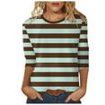 thumbnail image 1 of Trendfront Womens Crew Neck 3/4 Sleeve Tops Casual Classic Stripe Graphic Pattern Printed Tees Minimalist Everyday Apparel Style T-Shirts, 1 of 5