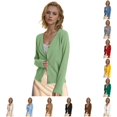 thumbnail image 1 of HCYSFG Womens Cropped Cardigan Sweater V Neck Button Front Long Sleeve Slim Fit Lightweight Knit Everyday Layering Tops, 1 of 4