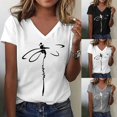 thumbnail image 1 of HCYSFG Womens Dragonfly Graphic Print V Neck Summer Tops Casual Classic Short Sleeve T Shirt Loose Fit Pullover Style Comfortable Daily Clothes, 1 of 5