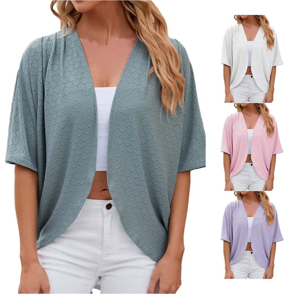 HCYSFG Womens Eyelet Lace Bolero Cardigan Open Front Short Sleeve Cropped Fit Lightweight Shrug Summer Office Wedding Evening Cover Up