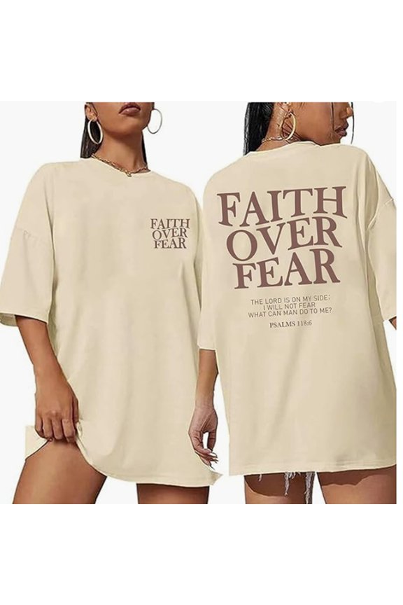 Womens Faith Slogan Double Sided Letter Black Tee Street Top Style Casual Everyday Basic Crew Neck Short Sleeve Shirt