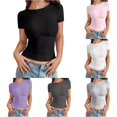 thumbnail image 1 of HCYSFG Womens Fitted T Shirts Crewneck Short Sleeve Wide Neckline Slim Fit Trendy Everyday Classic Casual Tees Summer Tops, 1 of 5