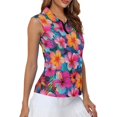 thumbnail image 1 of HCYSFG Womens Floral Print Polo Shirts Quarter Zip Front Sleeveless Collared Athletic Tops Regular Fit Golf Shirts Tennis Sports Outfit, 1 of 3