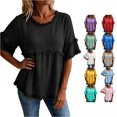 thumbnail image 1 of HCYSFG Womens Fringe Blouses Round Neck Short Ruffle Sleeve Empire Waist Relaxed Fit Peplum Shirts Boho Summer Tops, 1 of 6