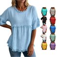 thumbnail image 1 of HCYSFG Womens Fringe Blouses Round Neck Short Ruffle Sleeve Empire Waist Relaxed Fit Peplum Shirts Boho Summer Tops, 1 of 6
