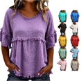thumbnail image 1 of HCYSFG Womens Fringe Blouses Round Neck Short Ruffle Sleeve Empire Waist Relaxed Fit Peplum Shirts Boho Summer Tops, 1 of 6
