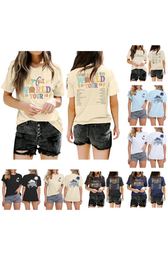 Womens Global Travel Vintage Nostalgic Tee Music Festival Street Style Casual Top Wanderlust Adventure Wear Crew Neck Short Sleeve Shirt