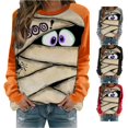 thumbnail image 1 of HCYSFG Womens Halloween Sweatshirts Mummy Casual Crewneck Long Sleeve Ribbed Drop Shoulder Relaxed Fit Pullovers Holiday Tops, 1 of 6