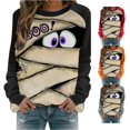 thumbnail image 1 of HCYSFG Womens Halloween Sweatshirts Mummy Casual Crewneck Long Sleeve Ribbed Drop Shoulder Relaxed Fit Pullovers Holiday Tops, 1 of 6