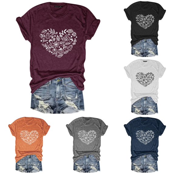HCYSFG Womens Heart Graphic T Shirts Crew Neck Short Sleeve Casual Tee Summer Outdoor Vacation Weekend Graphic Tee Tops