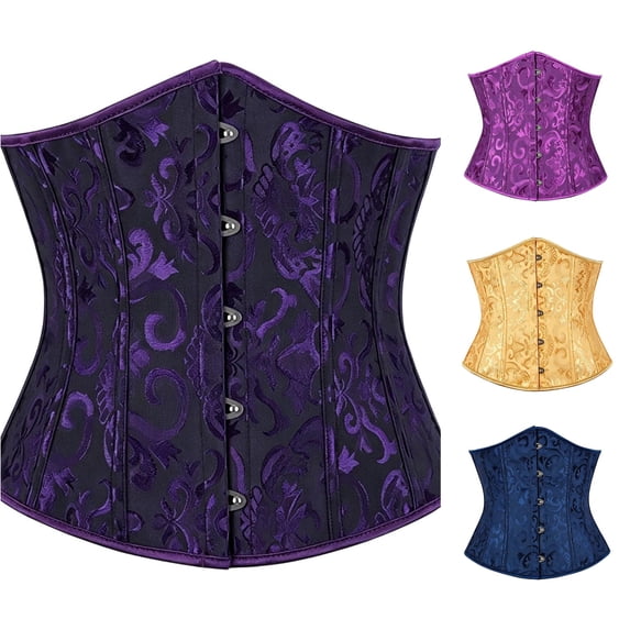 HCYSFG Womens Jacquard Corset Tops Strapless Underbust Front Hook Closure Boned Waist Cinchers Vintage Shaping Bodices