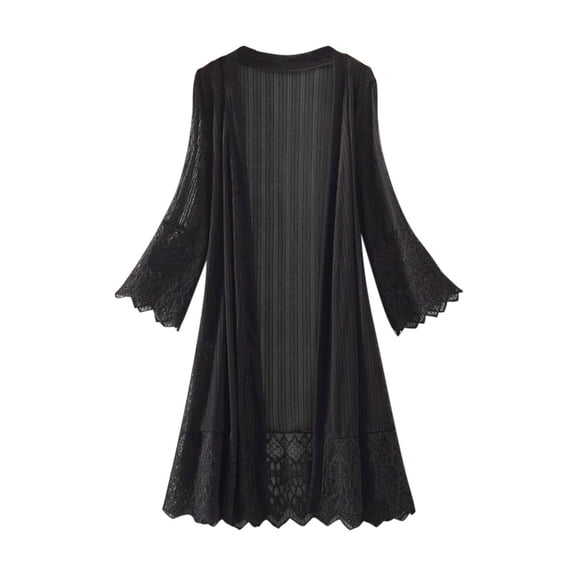 HCYSFG Womens Lace Cardigans Open Front Long Bell Sleeve Sheer Panel Longline Loose Fit Boho Shrugs Everyday Fall Tops