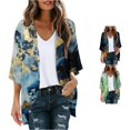 thumbnail image 1 of HCYSFG Womens Leaf Print Kimono Cardigan Open Front Short Sleeve Lightweight Sheer Loose Fit Beach Cover Up Summer Layering Tops, 1 of 5