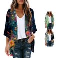 thumbnail image 1 of HCYSFG Womens Leaf Print Kimono Cardigan Open Front Short Sleeve Lightweight Sheer Loose Fit Beach Cover Up Summer Layering Tops, 1 of 5