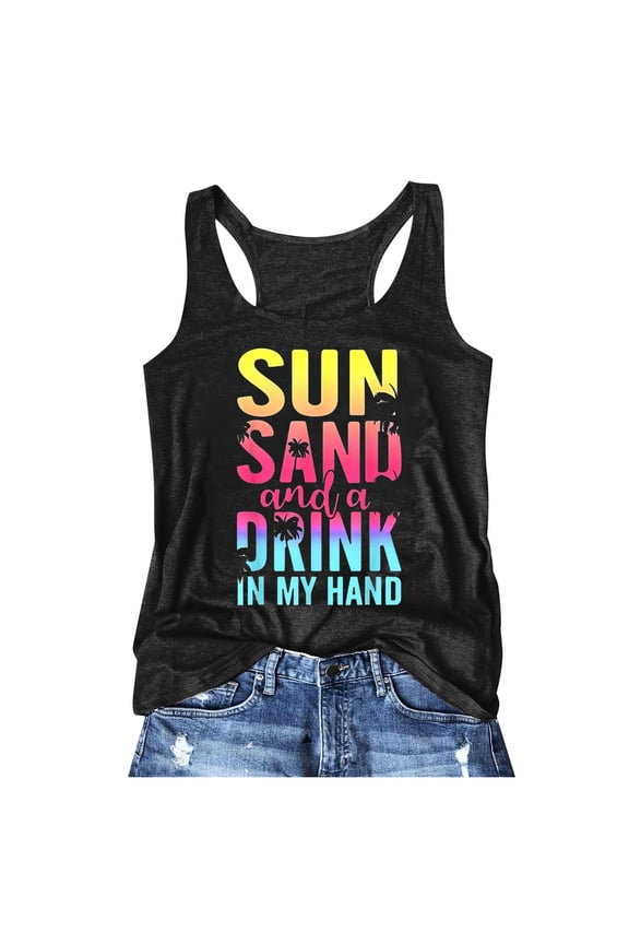 Womens Letter Print Tank Tops Summer Crew Neck Sleeveless Top Alphabet Graphic Pattern Shirts Casual Fashion Streetwear Outfits