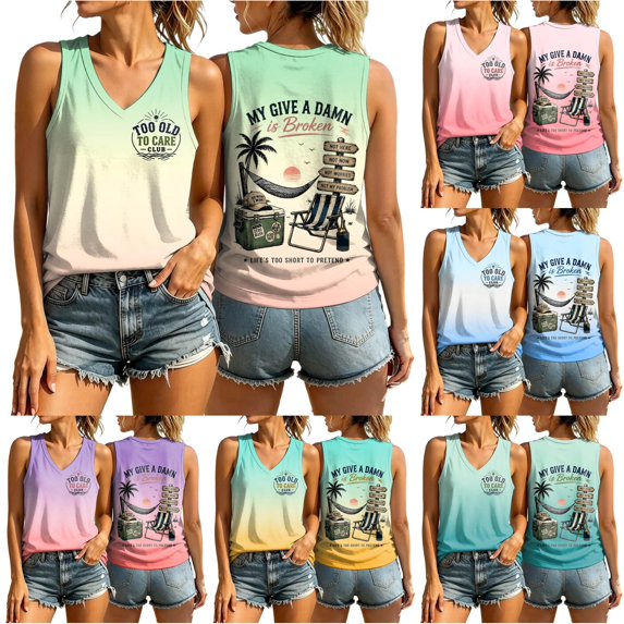 HCYSFG Womens Life Is Too Short Letter Tank Tops V Neck Sleeveless Humorous Beach Theme Relaxed Fit Cami Tops Casual Shirts