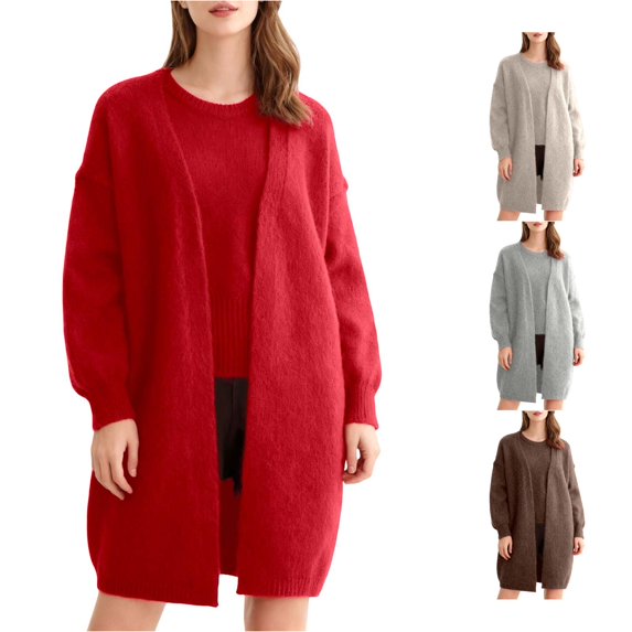 HCYSFG Womens Longline Cardigan Sweater Open Front Long Sleeve Patch Pockets Loose Fit Textured Knit Casual Everyday Layering Tops